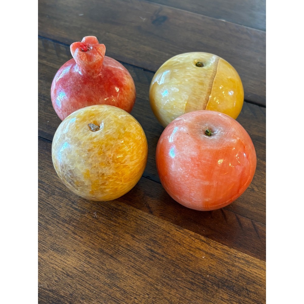 Vintage Alabaster Onyx Stone Fruit Set of 4 Pomegranate Apples Orange Yellow